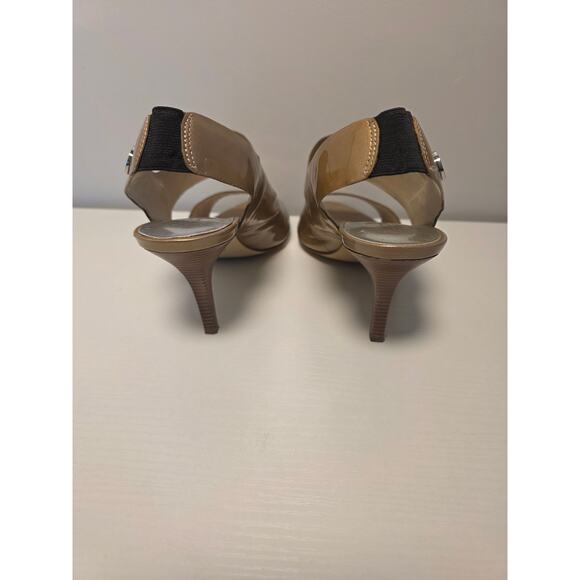 Michael Kors Rochelle Open Toe Taupe Pearlized  Sandal Slingback Sz 10 Tan Heel - Picture 3 of 6